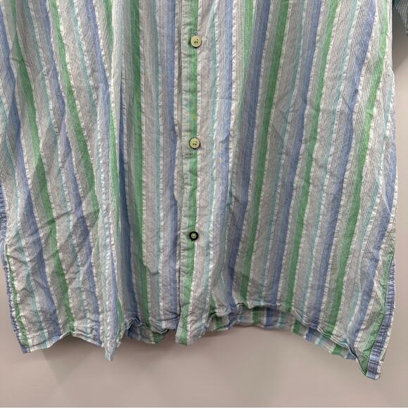 Tommy Bahama Cotton Silk Blend White Blue & Green Striped Button Down Shirt XXL - Picture 3 of 8